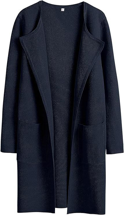 Dame Oversized Strikjakke med åbne front og praktiske lommer Stilla