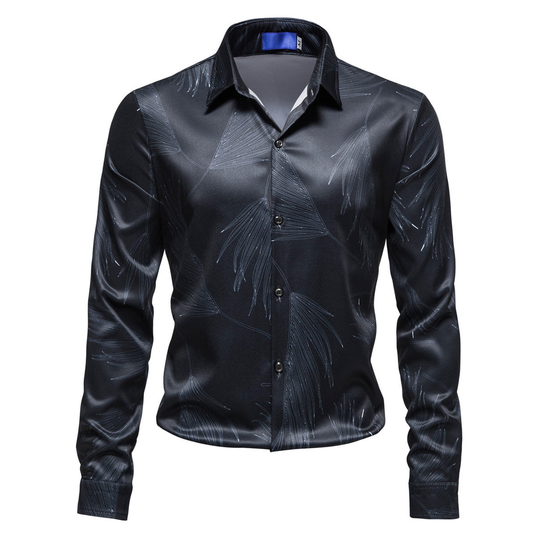 Herrer Elegant Satin Blade Tryk Skjorte Stilla