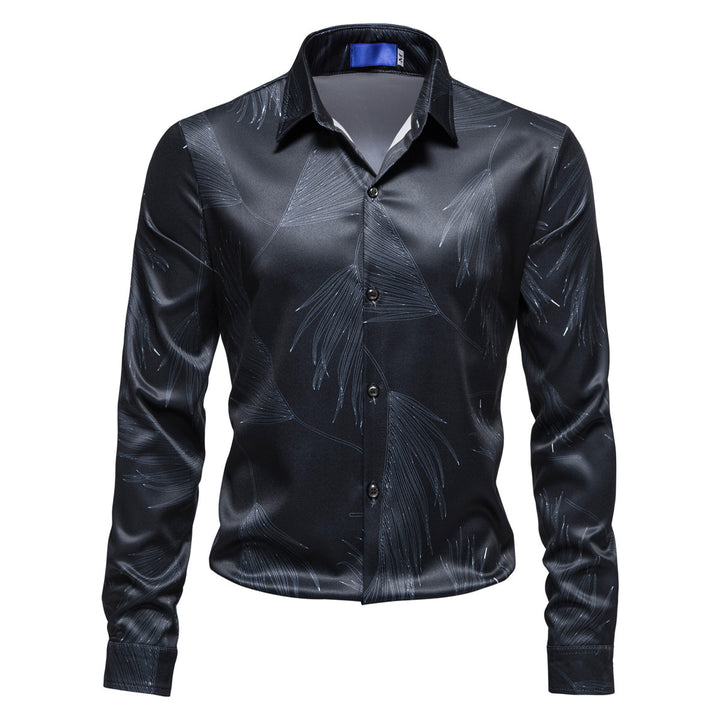 Herrer Elegant Satin Blade Tryk Skjorte Stilla