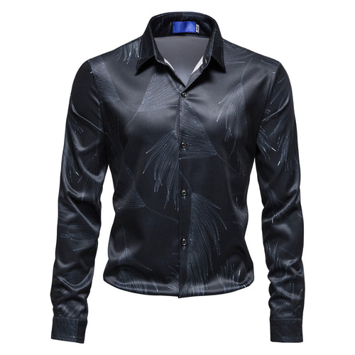 Herrer Elegant Satin Blade Tryk Skjorte Stilla