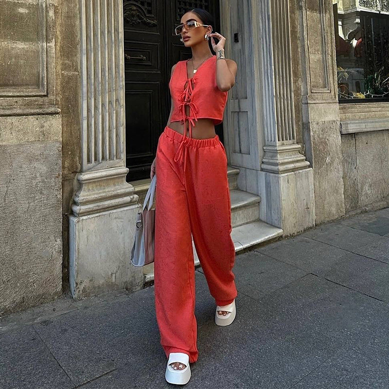 Dame Mode Cropped Top og løse Bukser Sæt Stilla