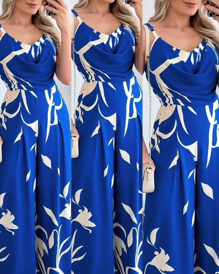 Dame Elegant Maxikjole med flydende udskæring og blomsterprint Stilla