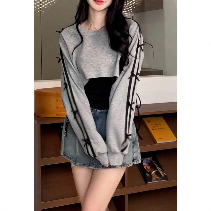 Kvinders casual oversized crop top med trendy bindebånd Stilla