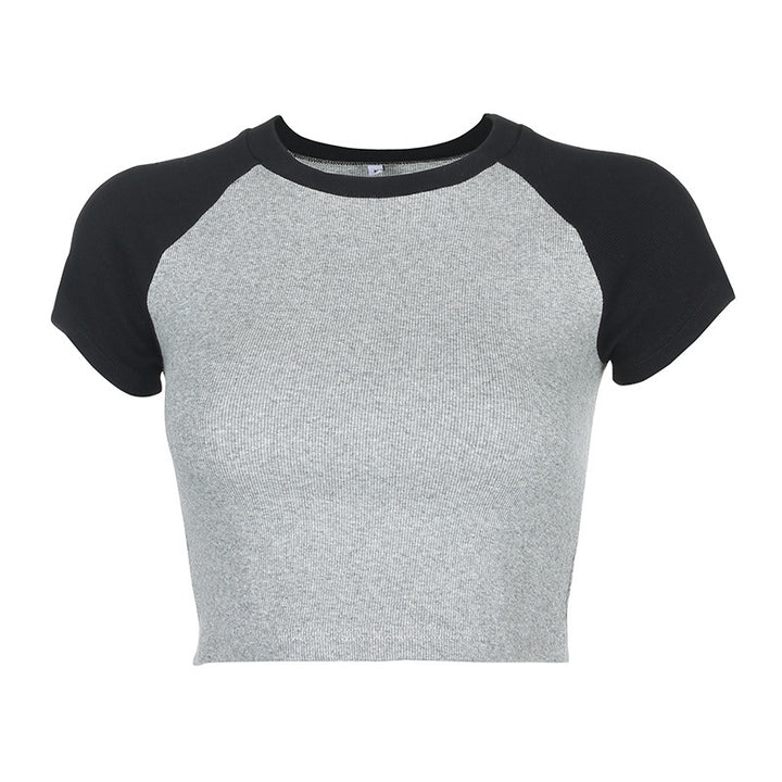 Dame Kortærmet Crop-Top med farvemæssigt afstemte Raglanærmer Stilla