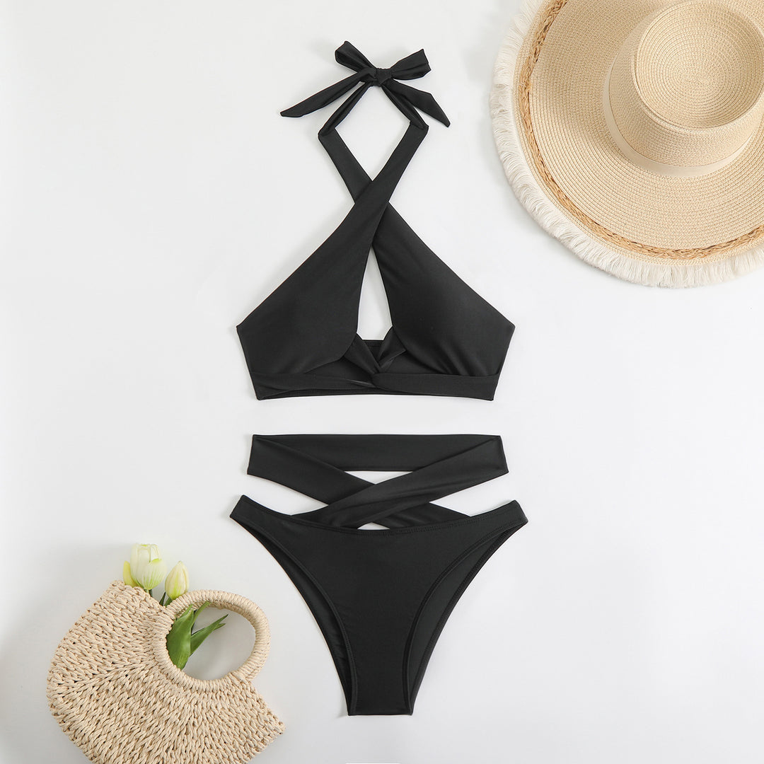 Dame Bikini-sæt med elegant kryds-design og højt skåret underdel Stilla