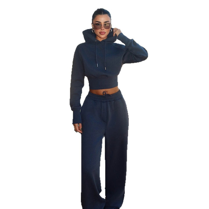 Kvindernes fashionable og komfortable cropped hoodie sæt med elastisk talje Skovae