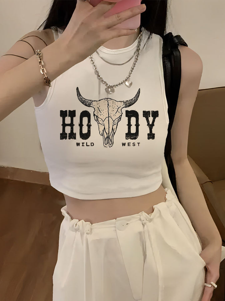 Dame Crop-Top med kreativ tekst og afslappet snit Skovae