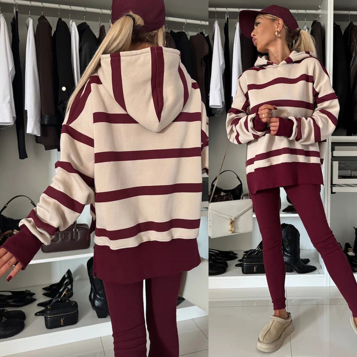 Stilla | Trendy Ensfarvet Trykt Hoodie Sæt