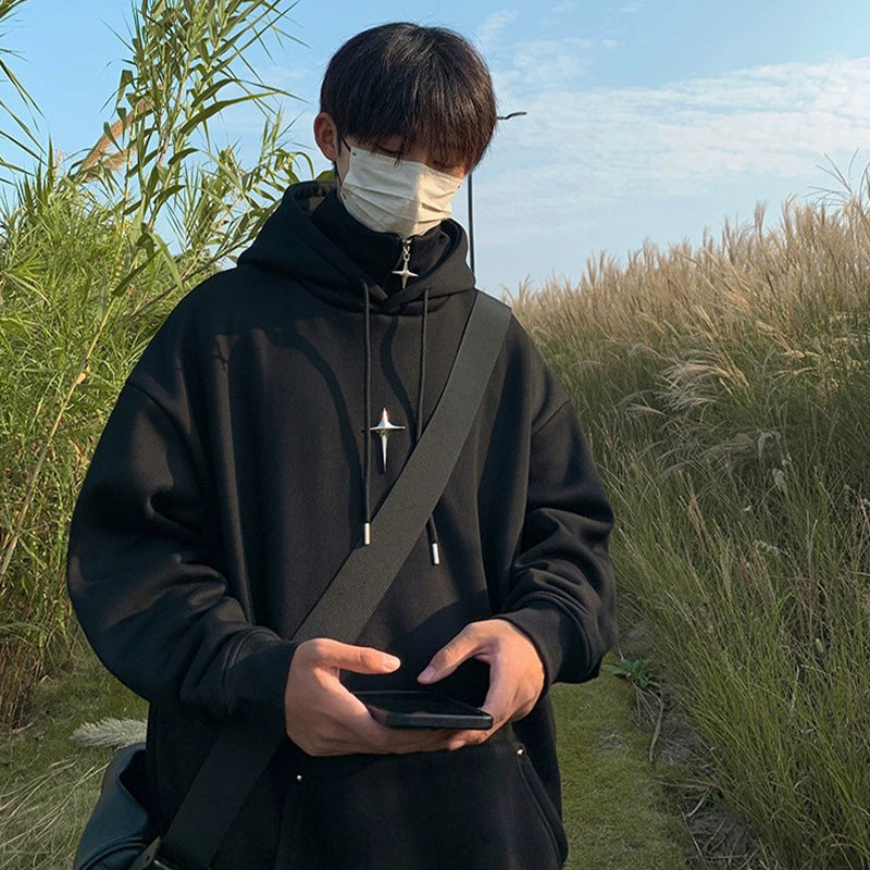 Herrer Oversized Hoodie med kreativ lynlås og afslappet design Stilla