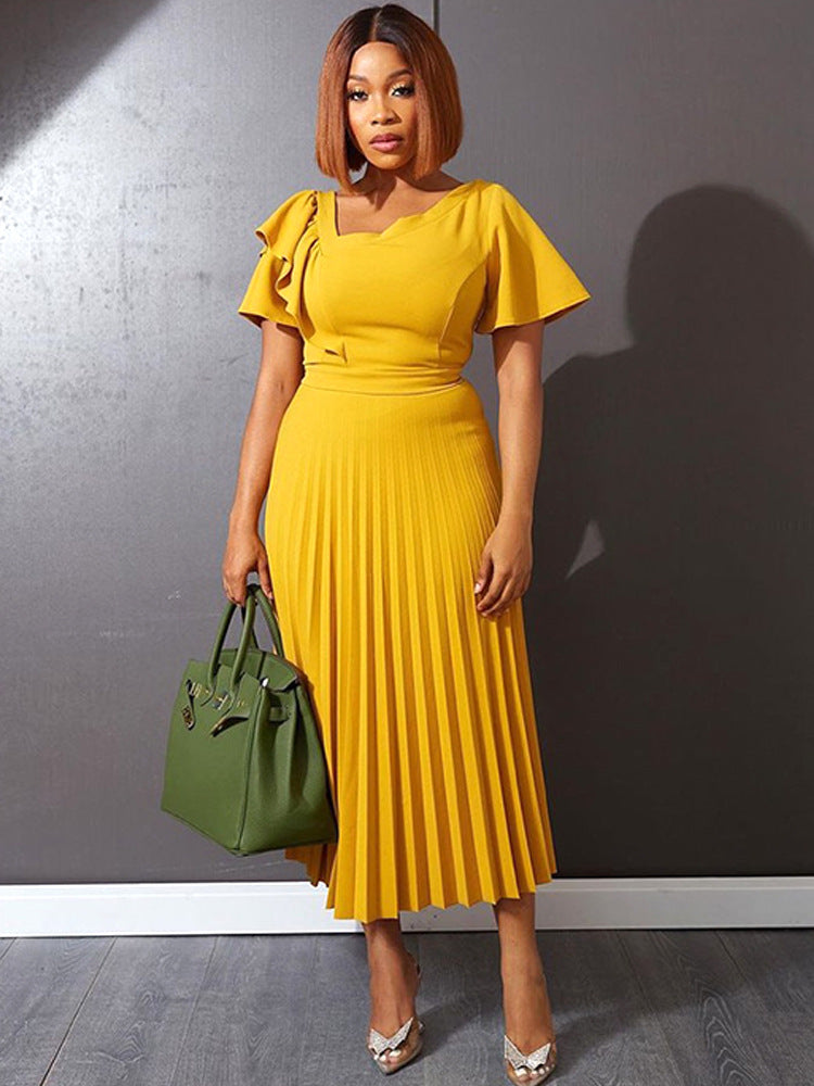 Damer elegant plisseret kjole med asymmetrisk ruffle-detail Skovae