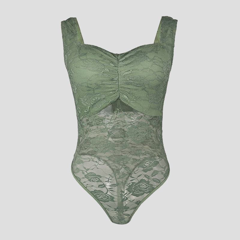 Dame spids-bodysuit med floral design og konturerende snit Stilla