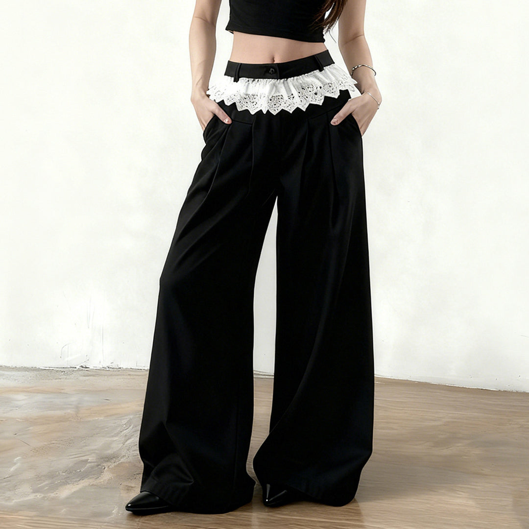 Dame Elegant bred High-Waist-bukser med spidsbesætning Skovae