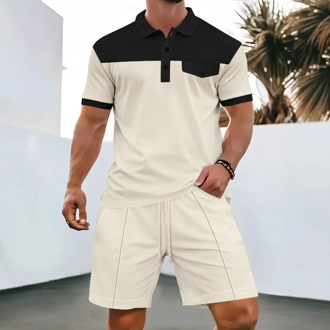 Herrer Poloshirt og Shorts Sæt med moderne ternet mønster Stilla