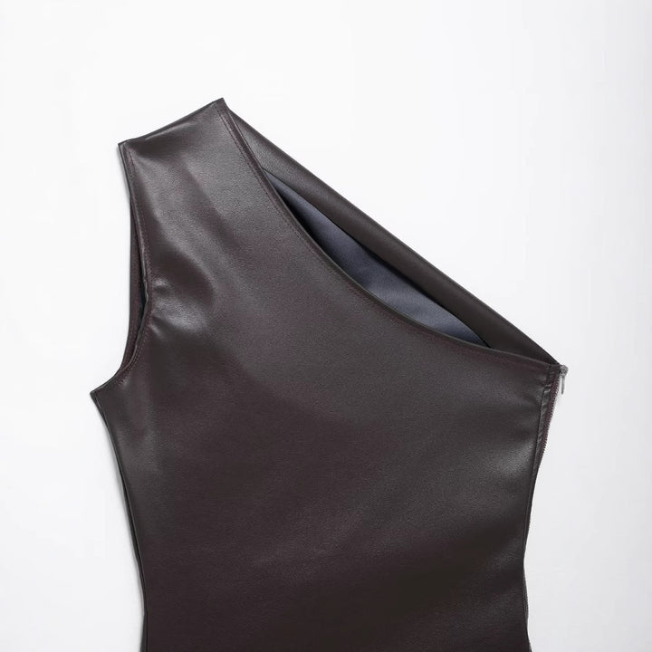 Femme Asymmetrisk Kunstlæder-Top Stilla