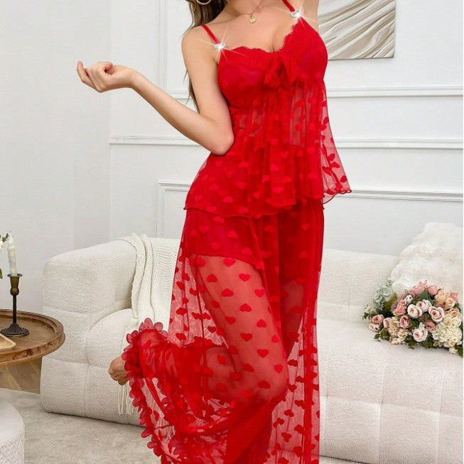 Dame Gennemsigtig Hjerte-Print Loungewear Sæt Stilla
