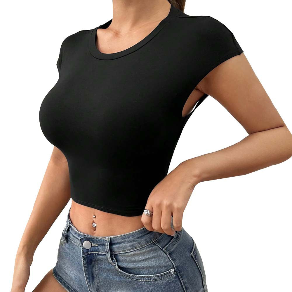 Kvinders tætsiddende crop top med æstetisk udskåret ærmer Stilla