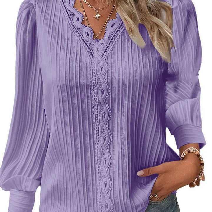 Dame Plisseret Bluser T-shirt med romantiske Spidsdetaljer Stilla
