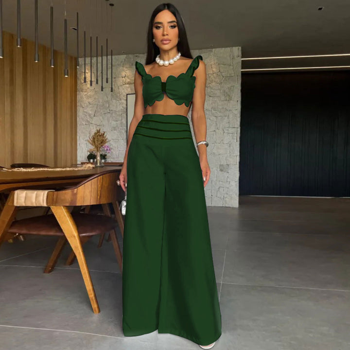 Dame sæt med crop-top og bred high-waist bukser Stilla