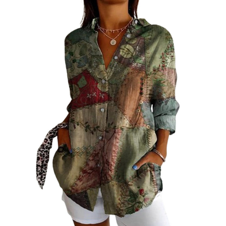 Dame Casual Skjortebluse med kreativt Patchwork-design Stilla