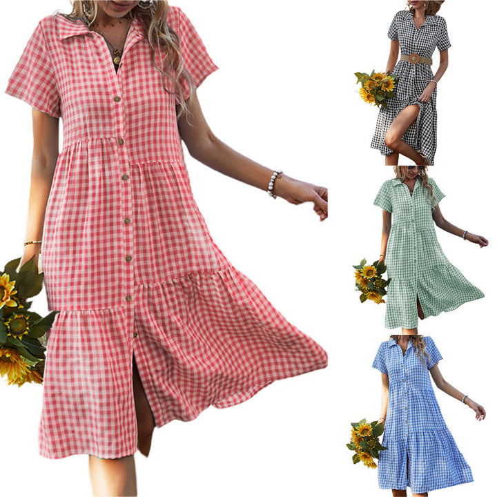 Dame Gingham Button-Down Midi Kjole Stilla