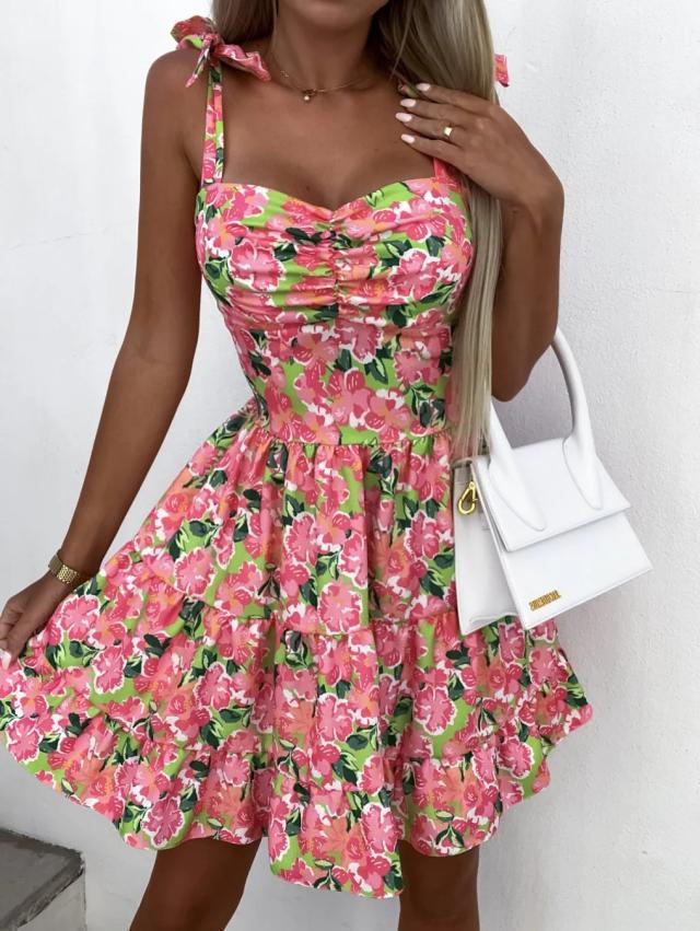 Dame sommerligt blomsterkjole i vintage-stil Stilla
