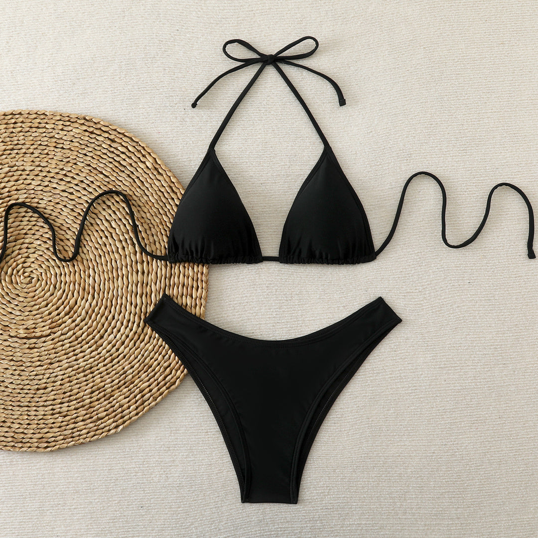 Dame bikini-sæt med justerbar trekant-overdel og højt skårne bundder Skovae
