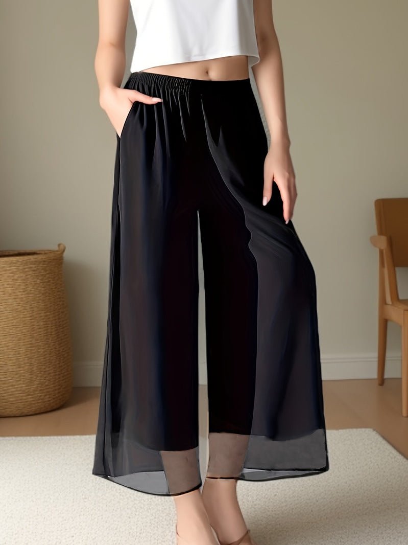 Dame let chiffon-bukser med elastisk talje og sidelommer Stilla