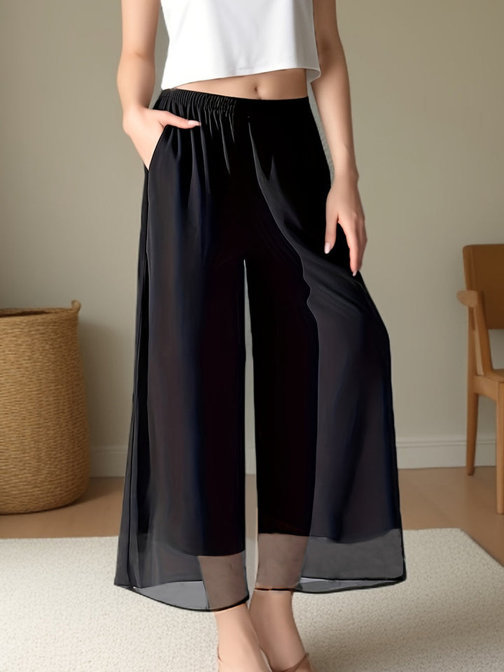 Dame let chiffon-bukser med elastisk talje og sidelommer Stilla