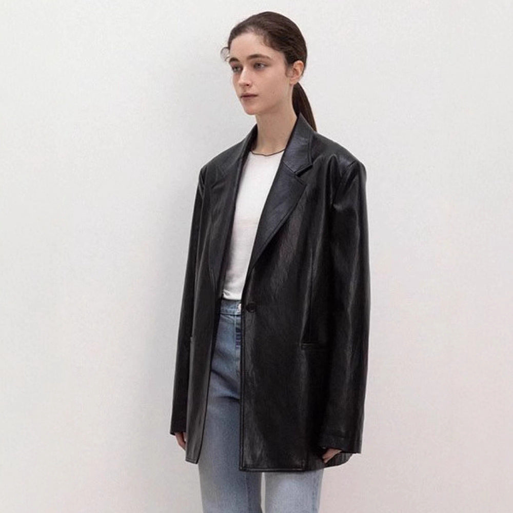 Kvinders Oversized Faux Læder Blazer Stilla