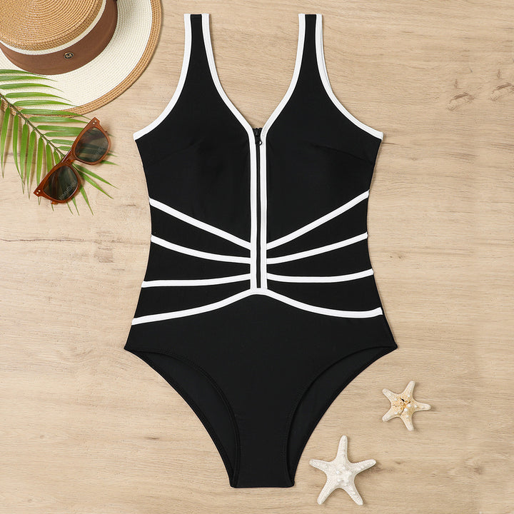 Dame Sporty One-Piece Badedragt med Lynlås og Kontrastpaneler Stilla