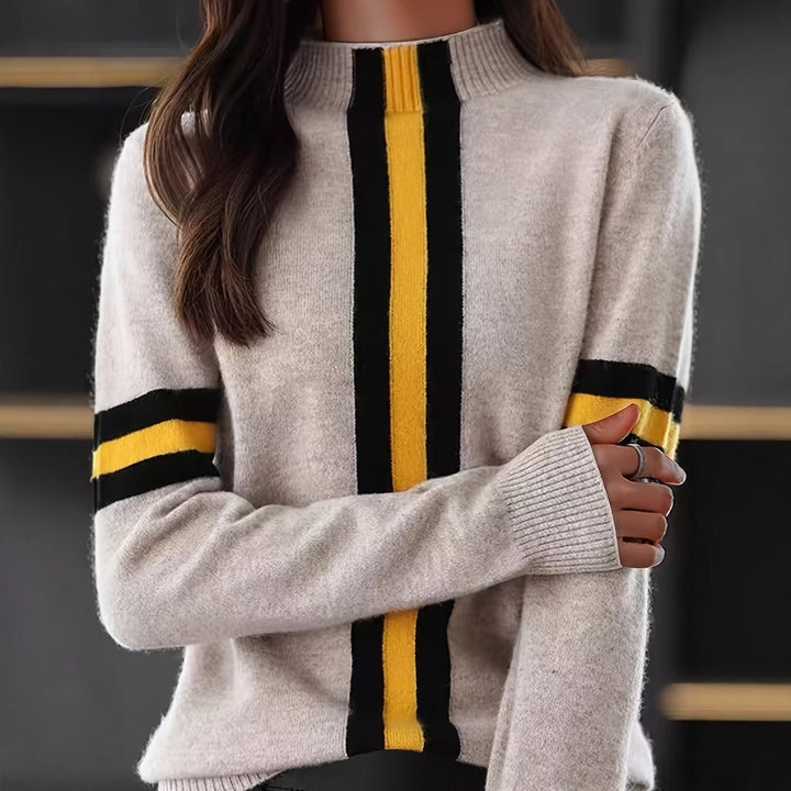 Dame Casual Stribet Strikpullover med Ståkrave Stilla