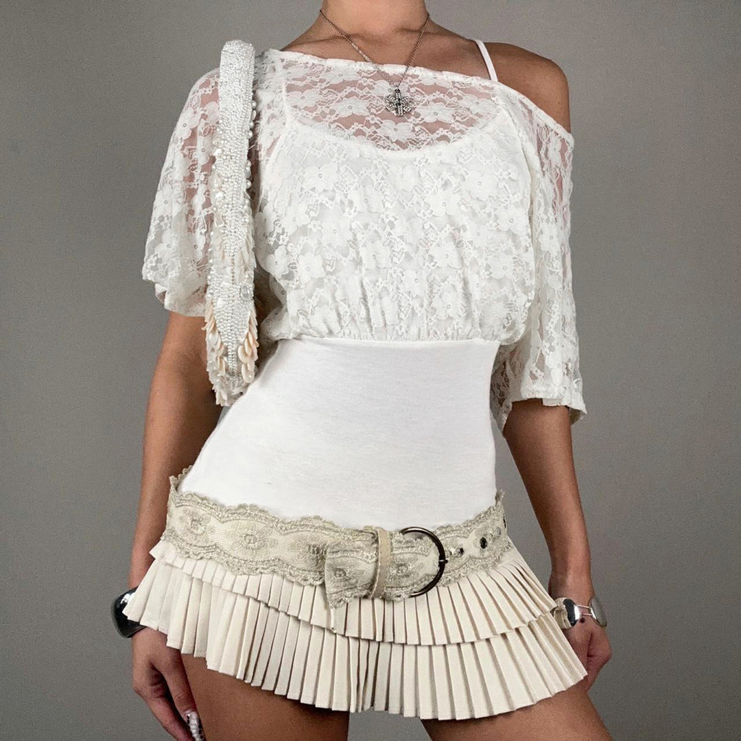 Damen elegante Spitzenbluse mit tailliertem Schnitt und voluminösen Ärmeln Skovae