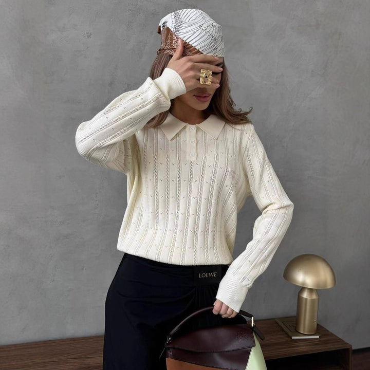 Kvinders striktrøje med elegant krave og struktureret design Stilla