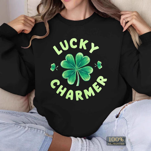 Kvinders sweatshirt med trendy kløverdesign og inspirerende tekst Stilla