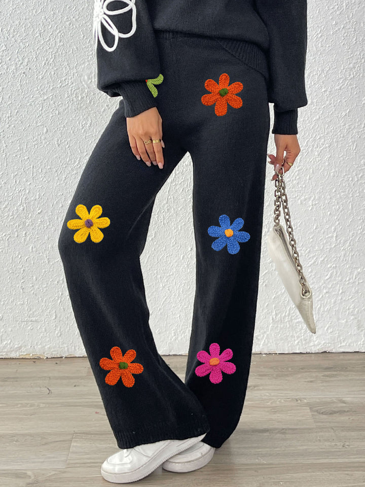 Dame Behagelig Strikbukser med farverige blomster Stilla