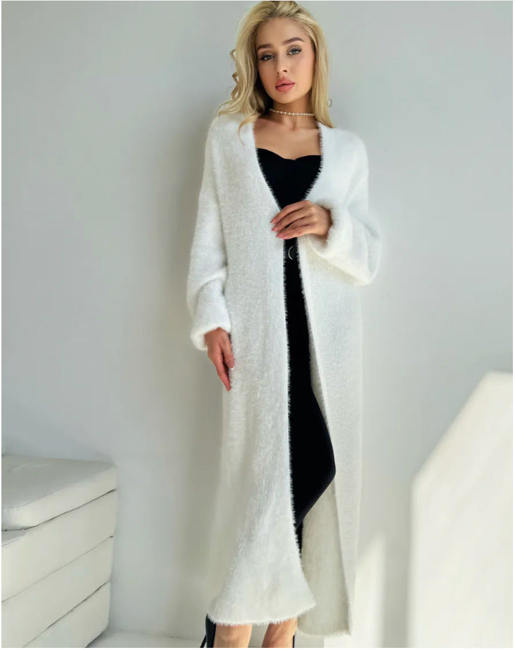 Kvinders fluffy lang cardigan i et elegant design med åben front og bløde materialer Stilla