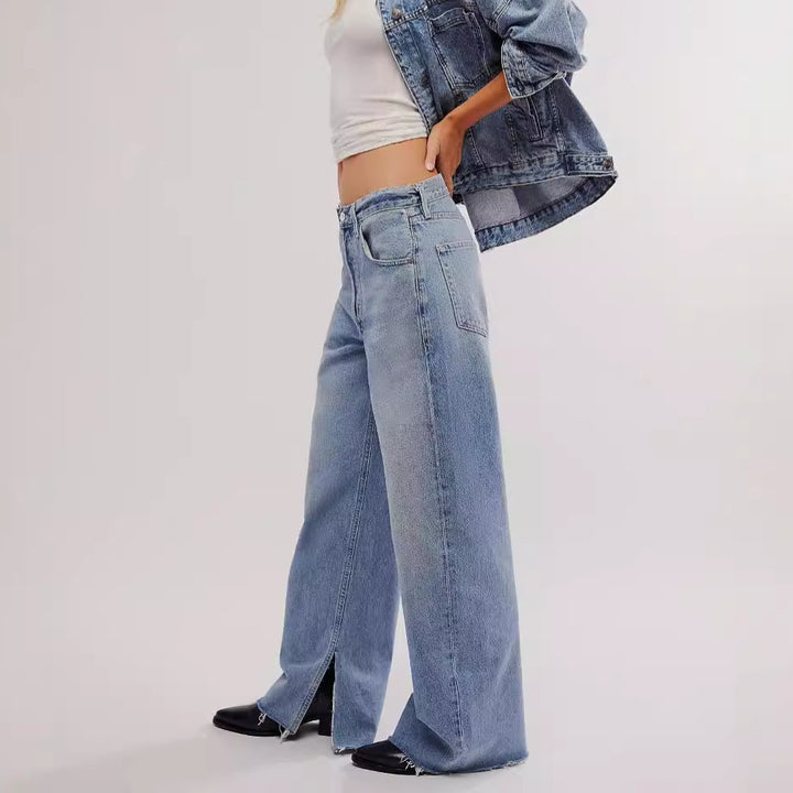 Dame løse jeans i en afslappet vintage-stil med flænsede sømme Stilla