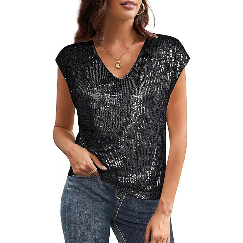 Dame Casual V-Udsnit Shimmer Top Stilla