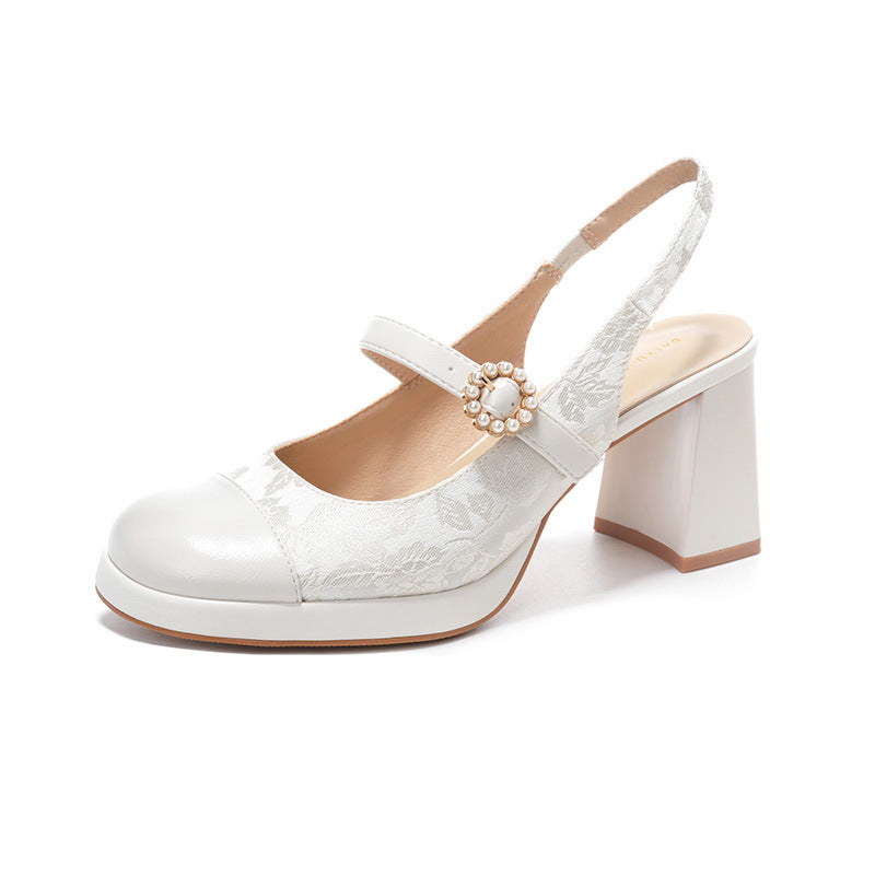 Femme Slingback Blokhælpssko med Perleaccent Stilla