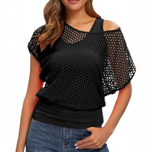 Dame Mesh Overlay Afslappet Top Stilla