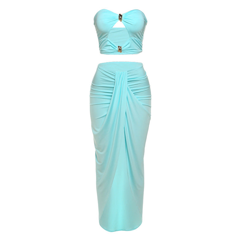 Dame top og maxi-nederdel sæt med raffineret cut-out-design Stilla