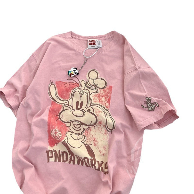 Dame T-shirt med kreativt cartoon-design og afslappet snit Stilla
