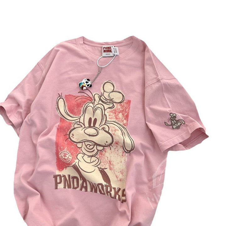 Dame T-shirt med kreativt cartoon-design og afslappet snit Stilla