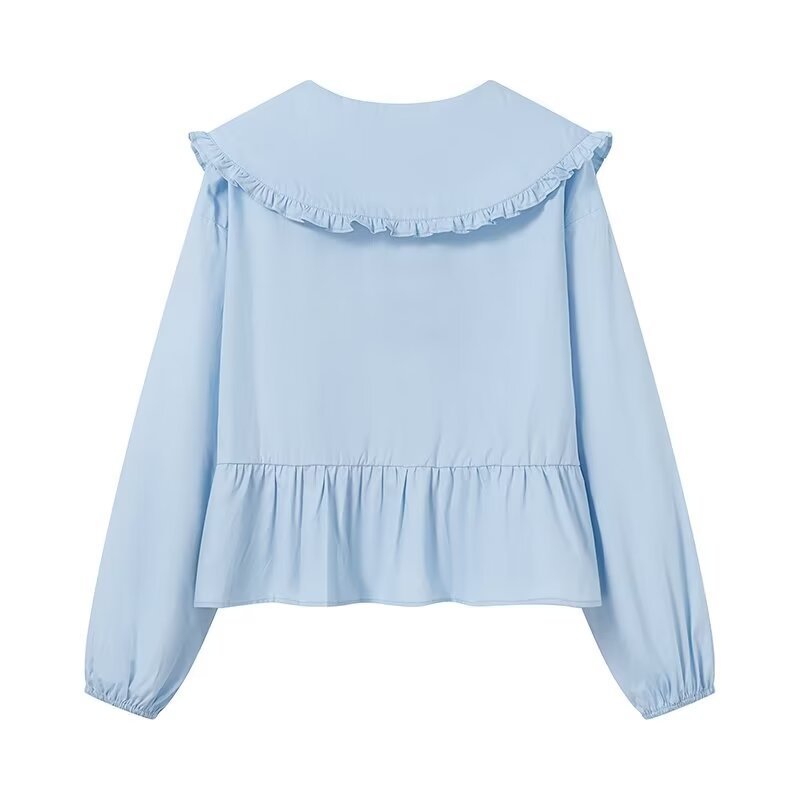 Damebluse med rynkedetalje og elegant krave Stilla