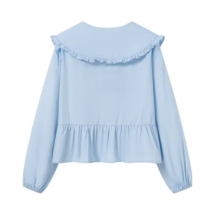 Damebluse med rynkedetalje og elegant krave Stilla