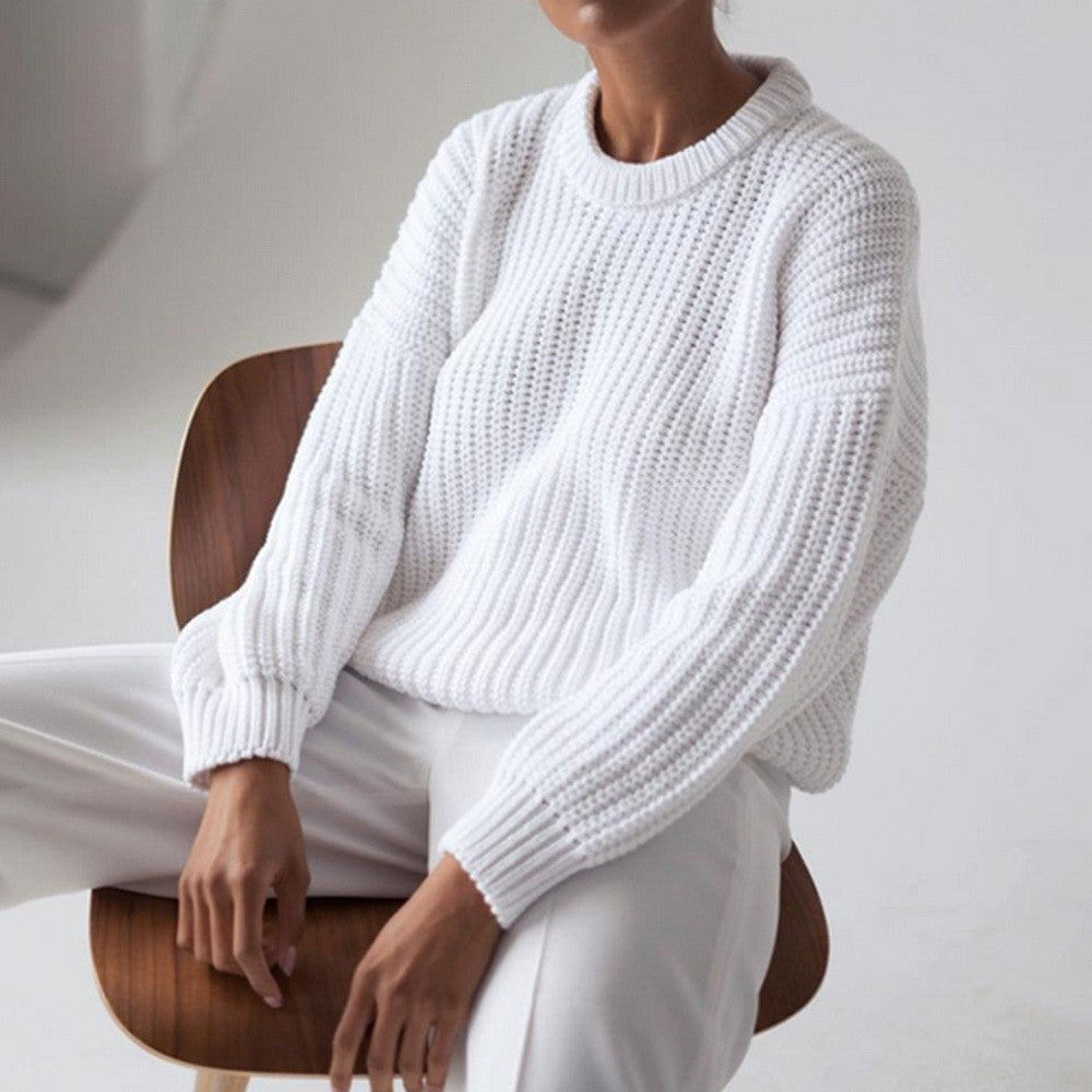 Kvinders afslappede strikket sweater med moderne rib mønster Stilla