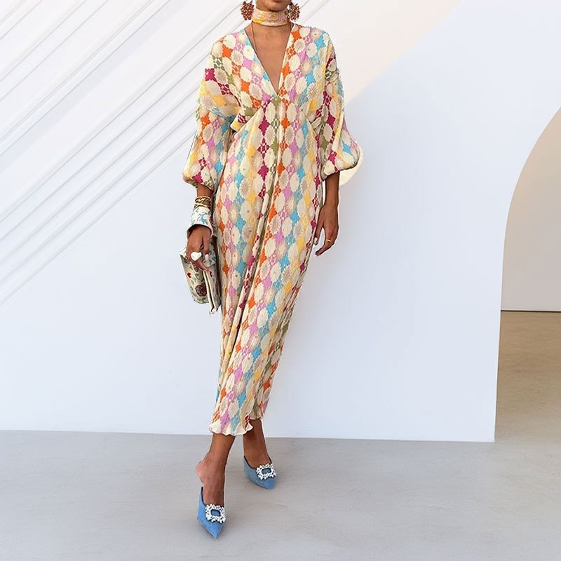 Dame maxikjole i boho-stil med zigzag-mønster Stilla