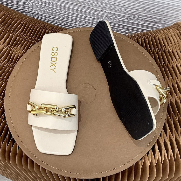 Dame Mode Slide-sandaler med elegant kædeudsmykning og skridsikker sål Stilla