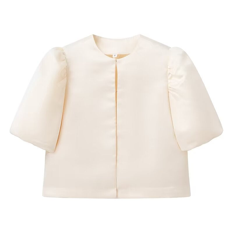 Dame Oversize Bluse med Puffærmer og elegant Krave Stilla