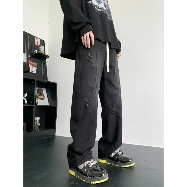 Herren Vintage-Style Baggy-Jeans med Ødelæggelses-effekter og elastisk Talje Stilla